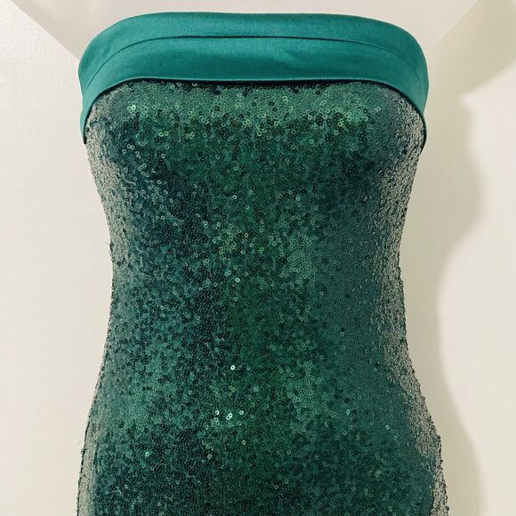Altar'd State Sz XXS Paityn Strapless Sequin Maxi Dress Satin Halter Top Green - Picture 4 of 11